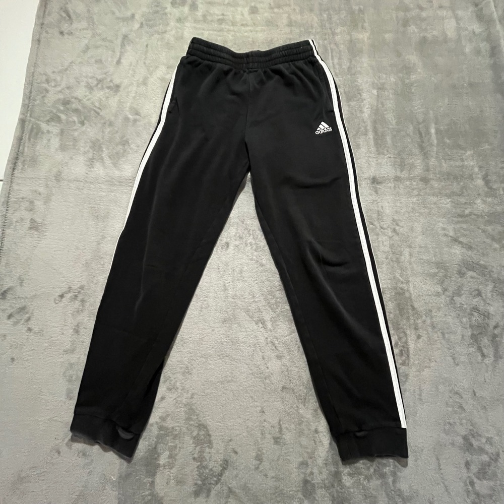 Adidas Joggers Boys XL 18/20 Black White 3-Stripe Fleece Athletic Sweatpants